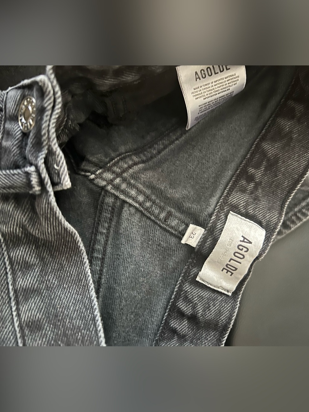 $10Gift🦊New AGOLDE Dark grey charcoal High-RiseDistressed Straight Jeans waist24 - Picture 13 of 15